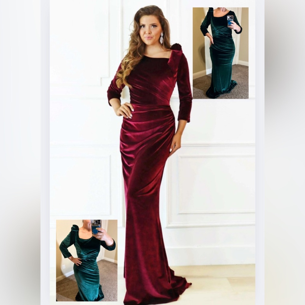 Emerald Green Velvet Formal Dress with bow accent, Sz 12 NWT